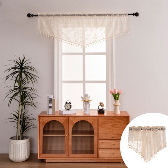 Sheer Valances for Small Lace Drapes Curtains, Usavan Decorative Window Swags Tassels, Light Filtering Polyester Rod Pocket Valance for Kitchen Living Room