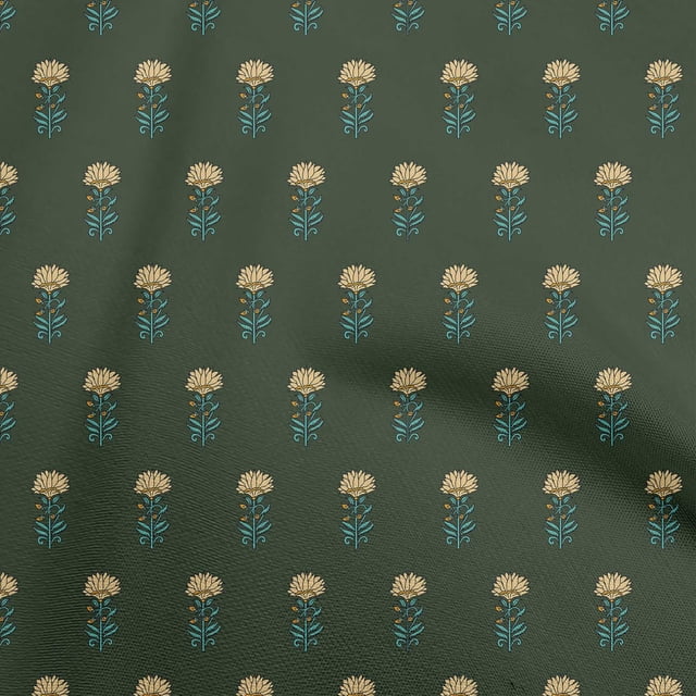 oneOone Tissu Polyester Spandex Vert Foncé à Motifs Floraux Tissu pour Robe Tissu Imprimé Tissu au Mètre 56 Pouces de Large