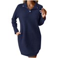 thumbnail image 1 of Robes de Fête de Thé pour Femmes Automne Hiver à Manches Longues Col Roulé Robe Chandail Boutonnée Unie à Revers Tricot Mini Robe Chandail S-262 Bleu Marine P, 1 of 7