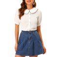 thumbnail image 1 of INSPIRE CHIC Women's Peter Pan Collar Ruffled Trim Gingham Button Down Blouse M White, 1 of 7