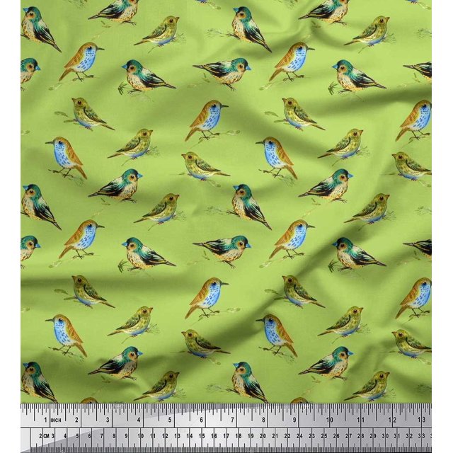 Soimoi Poly Georgette Fabric Flycathcer Bird Fabric Prints By Yard 52 Inch Wide