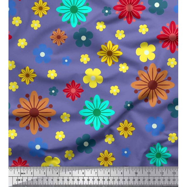 Soimoi polyester Crepe Fabric Colorful Flowers Clip Art Fabric Prints By Yard 52 Inch Wide