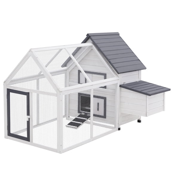 PawHut Chicken Coop Rabbit Hutch with Nest Box, Ramp, 65"
