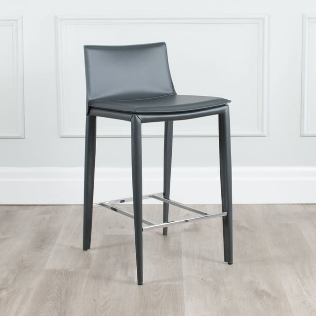Hilton Tabouret de Comptoir Moderne Enveloppé de Cuir avec Cadre en Acier