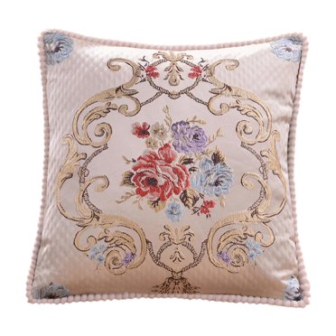 Luzkey Embroidered Throw Pillow Cover Decorative Pillowcase Luxury European Decorative Cushion Cover for Room Decor Bed Chairs Car Beige