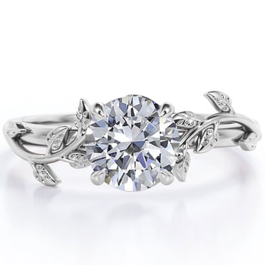 JeenMata 1 Carat Round Cut Moissanite Bohemian Engagement Ring - Vintage Moissanite Promise Ring - 18K White Gold Plating for Women