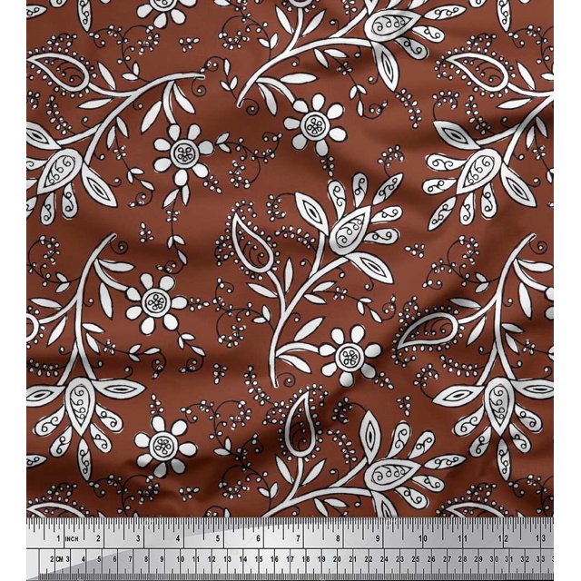 Soimoi Viscose Chiffon Fabric Leaves & Floral Block Decor Fabric Printed Yard 42 Inch Wide