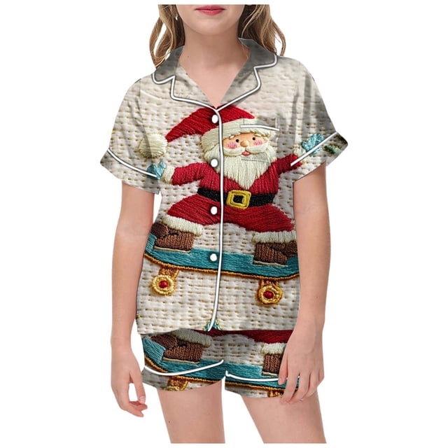 WEAIXIMIUNG Pajamas For Children Shirt And Pant Matching Set Sleepwear Set With Pockets For Christmas 12-13 Years