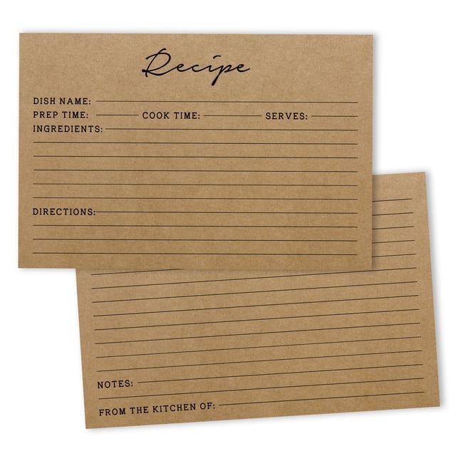 Inkdotpot 4x6 Inch Recipe Cards (Set of 50) , Thick Double Sided Premium Card Stock- Modern Style Kraft Recipe Notecards for Weddings- Bridal- Baby Shower - Classic Theme