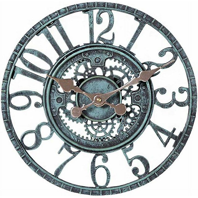 Horloge Murale Extérieure 12 Pouces Étanche Quartz à Piles Rétro Ronde pour Maison Cuisine Salon - Non Silencieuse (Turquoise)