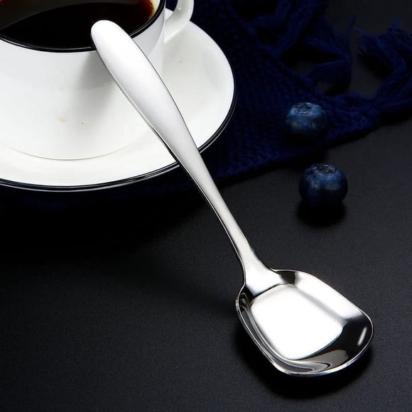 Amzcrzy Ustensiles 2 Pcs Cuillère en Acier Inoxydable Cuillère à Fond Plat Cuillère à Dessert Cuillère à Riz Cuillère à Fond Plat Cuillères de Service Cuillère Cuillères à Soupe