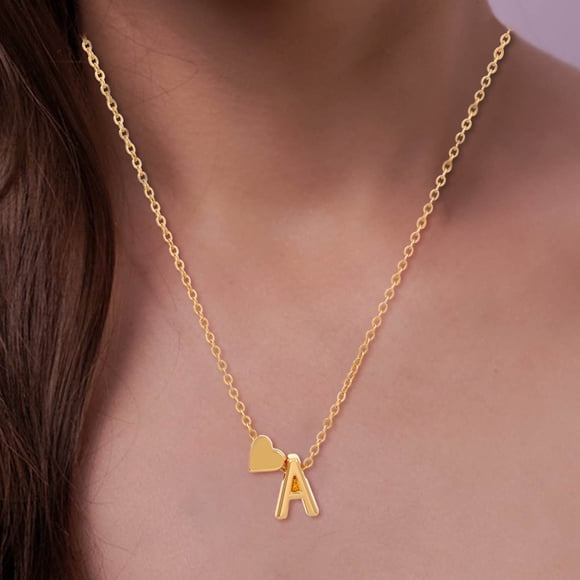 Staron Heart Letter Pendant Necklace Personalized Initial Collarbone Chain under $5! 26 English Alphabet Jewelry Gift for Women A