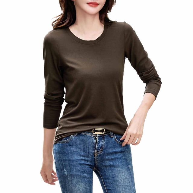 Yuyuzo Womens Long Sleeve Shirts Crew Neck Solid Color Loungewear Casual Base Layer Tunic Tops