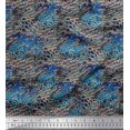 thumbnail image 1 of Soimoi Blue Poly Georgette Fabric Peacock & Fish Animal Skin Printed Fabric 1 Yard 42 Inch Wide, 1 of 3