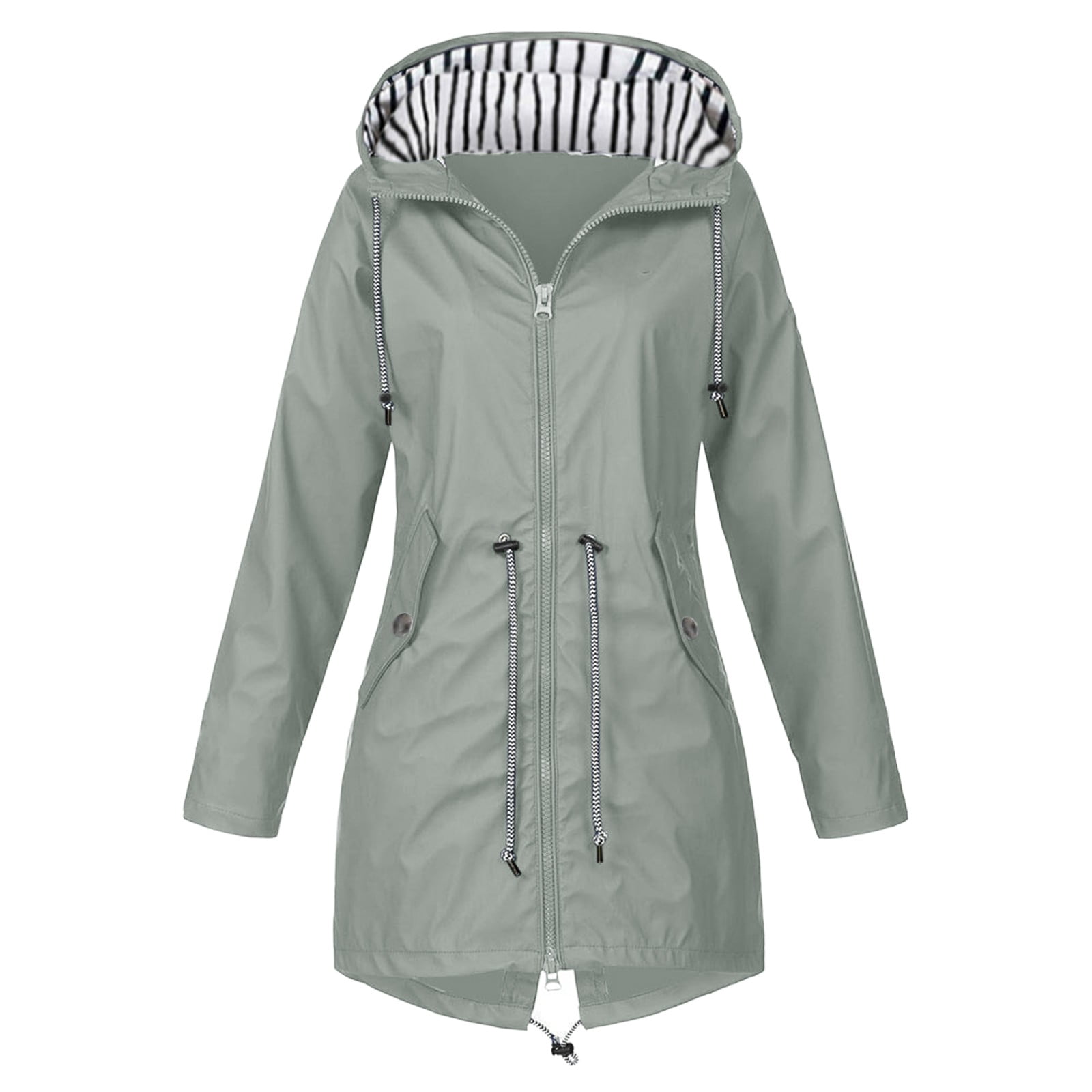 Kcodviy Womens Rain Jacket with Clear Raincoat Women Hood Lightweight Long Sleeve Women Windbreaker Jacket Windbreaker Zip Up Drawstring Cute Winter Clothes Raincoat with Pockets