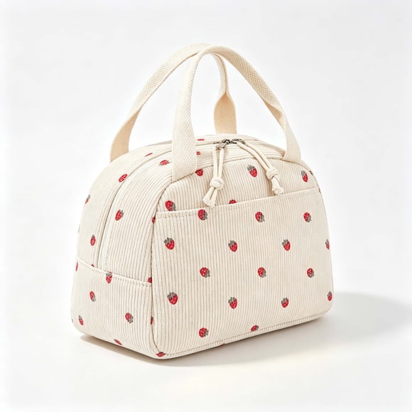 Cute Corduroy Lunch Bag for Women, Portable Printed Lunch Tote for Work School Picnic