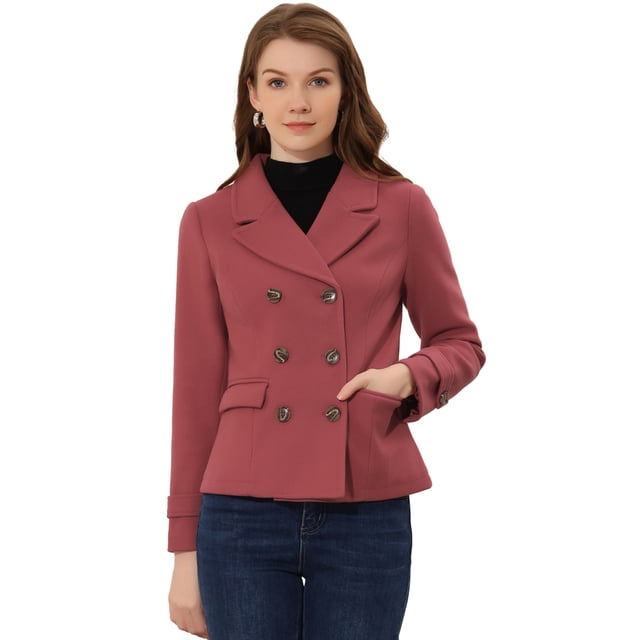 INSPIRE CHIC Caban à Revers Cranté à Double Boutonnage pour Femme Rose Foncé TP