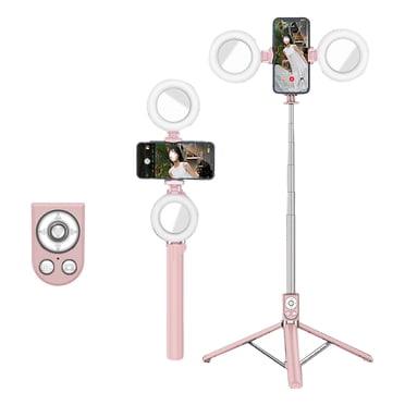 Extendable Selfie Stick with Rechargeable Wireless Remote, Tripod Stand and Double lamp