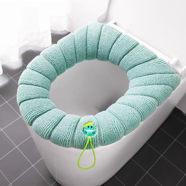 Solid-Colour Toilet Seat Cushion, Comfortable and Warm Cover with Stretchable Design, Hygienic Protector for Standard Round or Elongated Toilets, Easy to Clean
