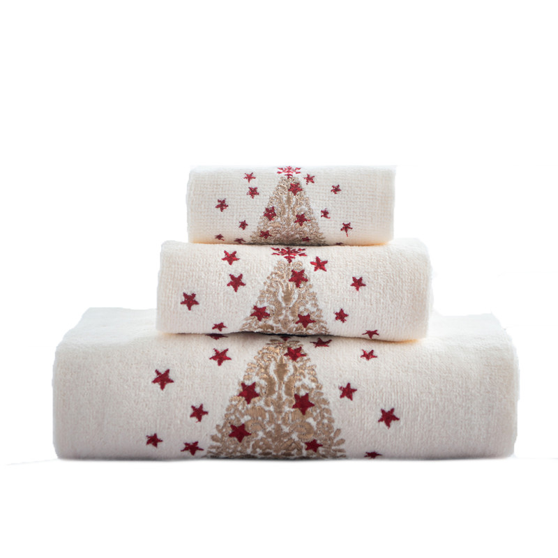 Marina Decoration Xmas Ensemble de Serviettes de Luxe Premium Ultra Doux 100 % Coton Brodé Moderne de Noël 3 Pcs