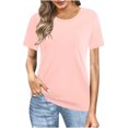 thumbnail image 2 of BVOFAR T-Shirts à Manches Courtes Décontractés pour Femmes, Couleur Unie, Col Rond, Été, Tendance, Coupe Ample, 2025, 2 of 8