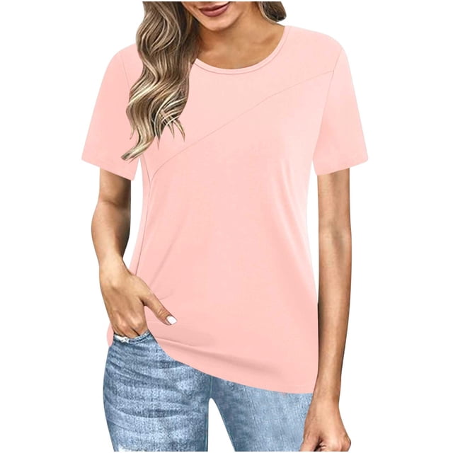 Plebaso Blouses Grande Taille pour Femmes Manches Courtes Col Rond Chemises Décontractées Couleur Unie Tunique Ample Confortable