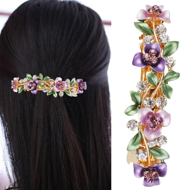Women Rhinestone Hair Clip Flower Decor Butterfly Hair Barrette French Barrette