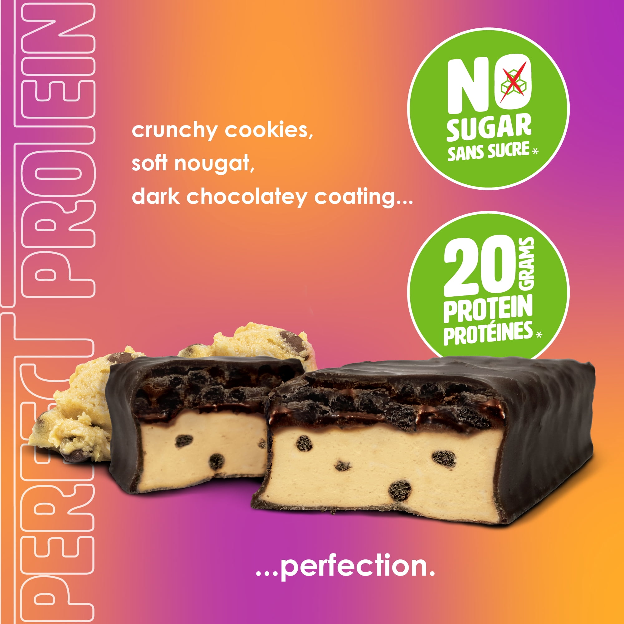 Sans Sucre, Perfect Protein Barres Collation Pâte à Biscuits, 55 g, 4 Barres