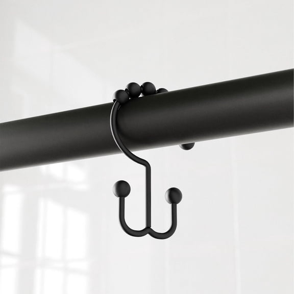 Mainstays Double Roller Glide Decorative Shower Curtain Hooks, Steel, Matte Black