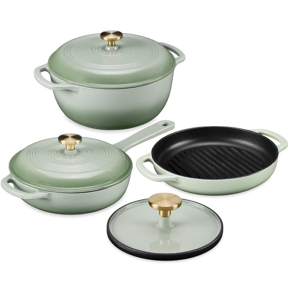 Best Choice Products Batterie de Cuisine Antiadhésive Casserole et Poêle, Poêle en Fonte, Poêle-Gril avec Presse, Cocotte - Sauge