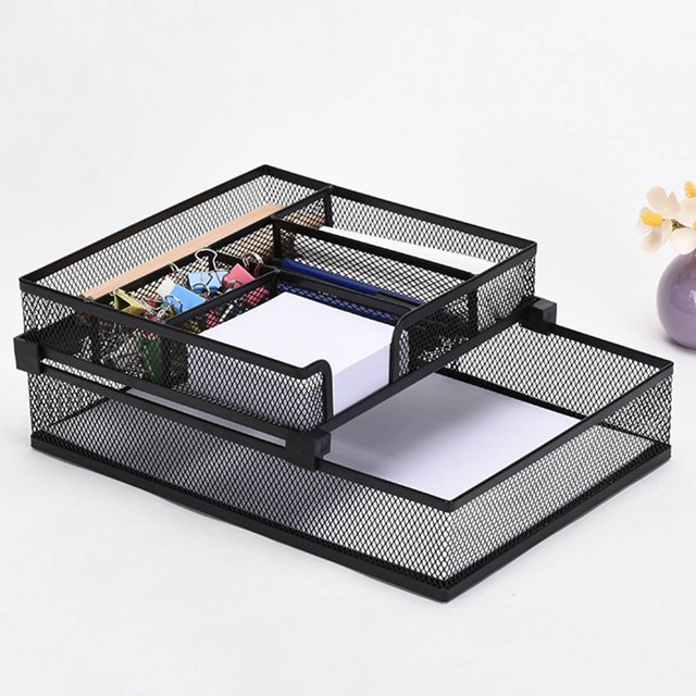 Paper Tray Organizer, Mesh Double Layer Paper Storage Tray Metal for Classroom for Office