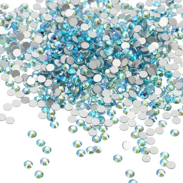 Uxcell Round Flatback Rhinestones, Flat Back Crystal Glass Gems Diamonds for DIY Crafts Clothes Nail Art Decoration Aquamarine AB SS10