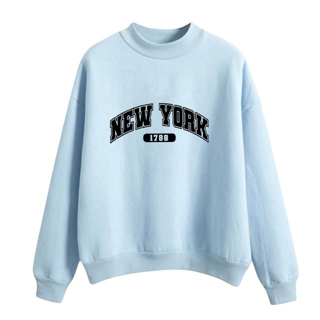 HNMKIU Women's Tops Autumn Winter O Neck Solid Color Printed Long Sleeve Pullover Sweatshirt