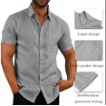 thumbnail image 5 of Chemises d'Été en Lin pour Hommes à Manches Courtes, Unies, Décontractées, Amples, Robe, Hauts Doux, T-Shirt, 5 of 5