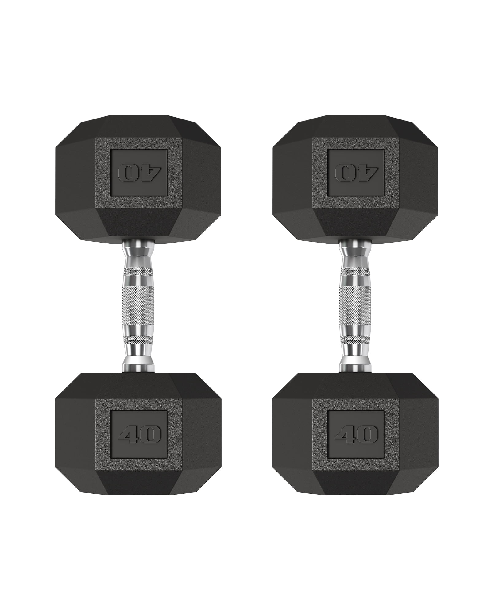 Hex Dumbbell Set of 2, 40 LB Pair – Adjustable Rubber Encased Cast Iron Weights – Non-Slip Textured Grip, Anti-Roll Design, Home Gym Strength Training, Black