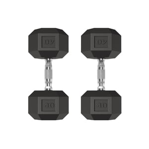 Hex Dumbbell Set of 2, 40 LB Pair – Adjustable Rubber Encased Cast Iron Weights – Non-Slip Textured Grip, Anti-Roll Design, Home Gym Strength Training, Black