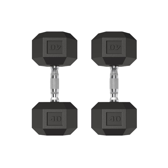 Hex Dumbbell Set of 2, 40 LB Pair – Adjustable Rubber Encased Cast Iron Weights – Non-Slip Textured Grip, Anti-Roll Design, Home Gym Strength Training, Black