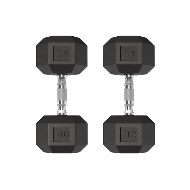 Hex Dumbbell Set of 2, 40 LB Pair – Adjustable Rubber Encased Cast Iron Weights – Non-Slip Textured Grip, Anti-Roll Design, Home Gym Strength Training, Black