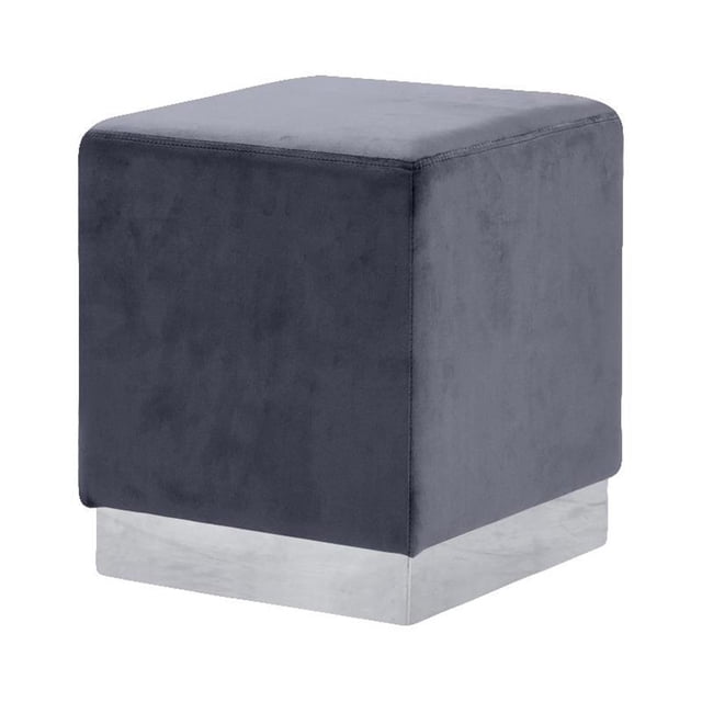 Meridian Furniture Jax Contemporary Velvet Ottoman/Stool in Gray