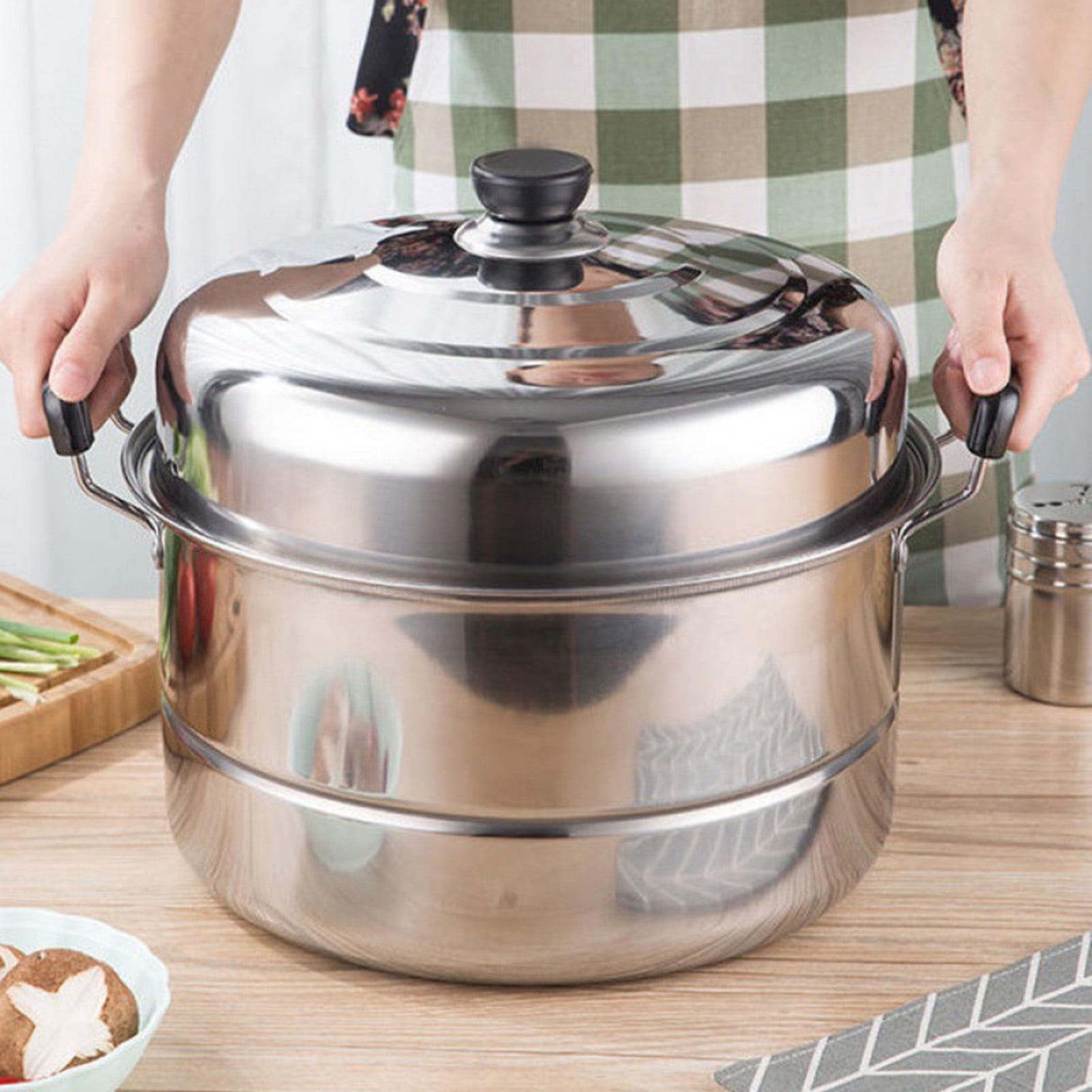 Stainless Steel Steamer Pot, Safe Gas Stove Steamer Pot 2 Tier  for Kitchen