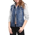 thumbnail image 4 of INSPIRE CHIC Women's Denim Jacket Button Down Long Sleeve Drawstring Hood Jean Jackets 2XL Dark Blue, 4 of 6
