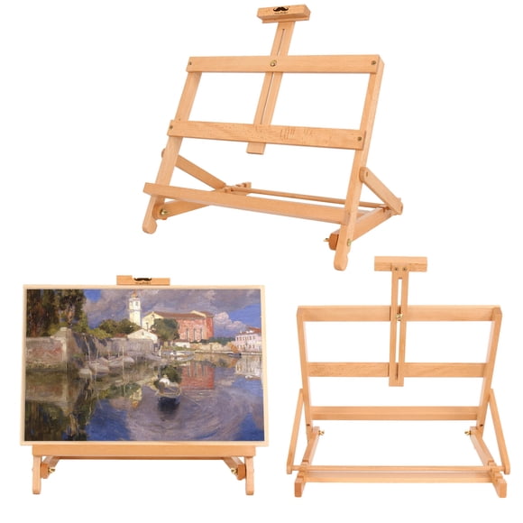 H-Frame Studio Desktop Easel, Adjustable Beech Wood Tabletop Easel for Painting Canvas, Holds Canvas up to 21"