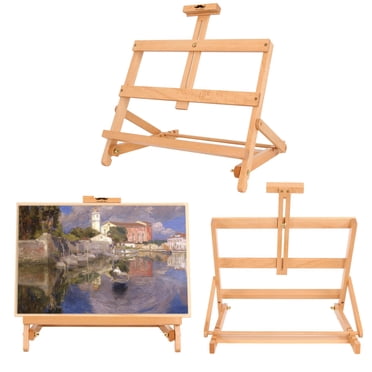 Chevalet de Bureau de Studio à Cadre en H, Chevalet de Table en Bois de Hêtre Ajustable pour Peinture sur Toile, Tient une Toile jusqu'à 21 Pouces