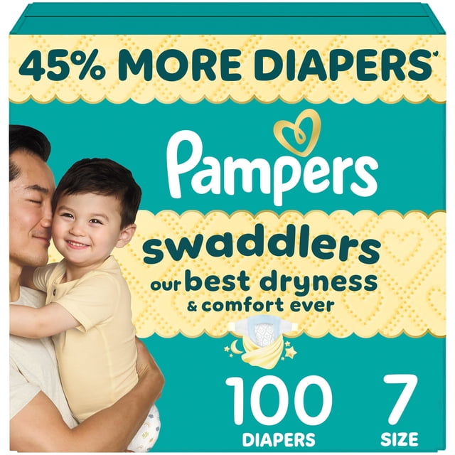 Pampers Swaddlers Couches, Taille 7 (26-50 lbs), Absorbantes, Garde Bébé au Sec et à l'Aise, Couche pour Bébé Jetable Sans Danger pour la Peau