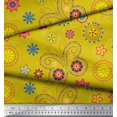 thumbnail image 2 of Soimoi Yellow Rayon Crepe Fabric Insect & Floral Clip Art Printed Fabric 1 Yard 46 Inch Wide, 2 of 3