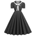 thumbnail image 1 of Pisexur Robe à Manches Courtes Col en V Mode Femmes Robe Vintage Évasée Ligne A Nœud Papillon Robe de Bal Col en V Manches Courtes Imprimé à Pois Robe Femme en Solde, 1 of 8