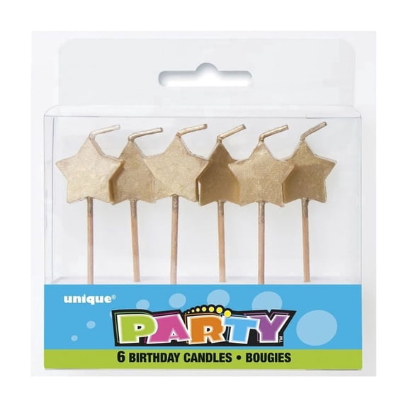 Star Pick Birthday Candles, Gold, 6ct
