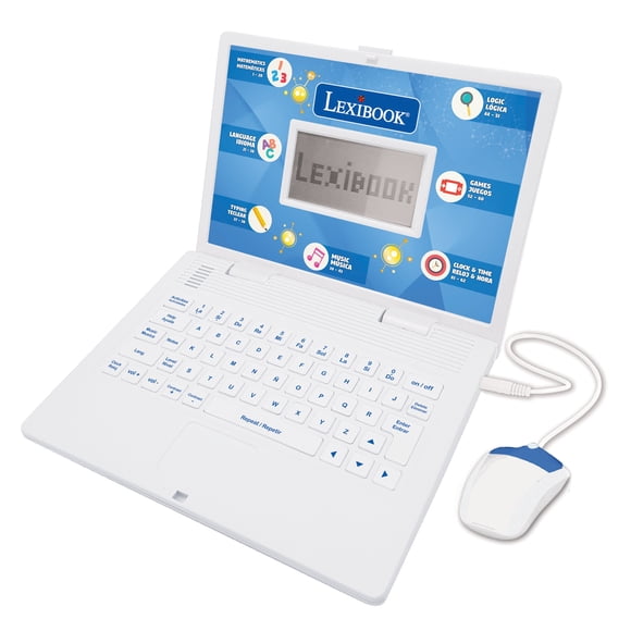 LEXiBOOK Ordinateur Portable Éducatif et Bilingue Espagnol/anglais - Jouet pour Enfants avec 124 Activités pour Apprendre les Mathématiques, la Dactylographie, la Logique, la Lecture d'Horloge, Jouer à des Jeux et de la Musique - JC598i2