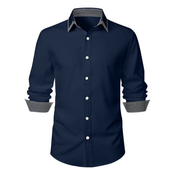 Meichang Mens Cotton T-Shirt 2024 Long Sleeve Lapel Collar Work Tshirt Slim Fit Botton Down Shirt Classic Solid Business Dress Shirt