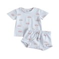 thumbnail image 1 of Ensemble 2 Pcs Bébé Manches Courtes Imprimé Soleil Hauts Shorts pour Enfants Garçons Filles, 1 of 7